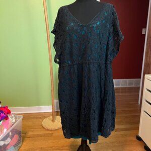 Lane Bryant 22/24 Black Lace Dress with Short Sleeve with Teal Lining
